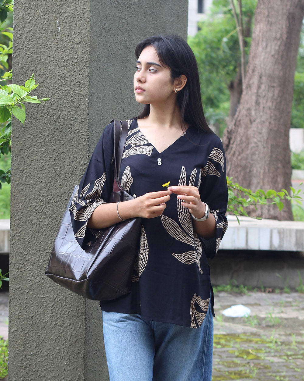 Black Print Short Kurta