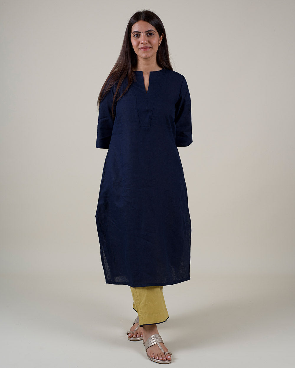 Ink Blue Pure Linen Kurta Set - Set of 2