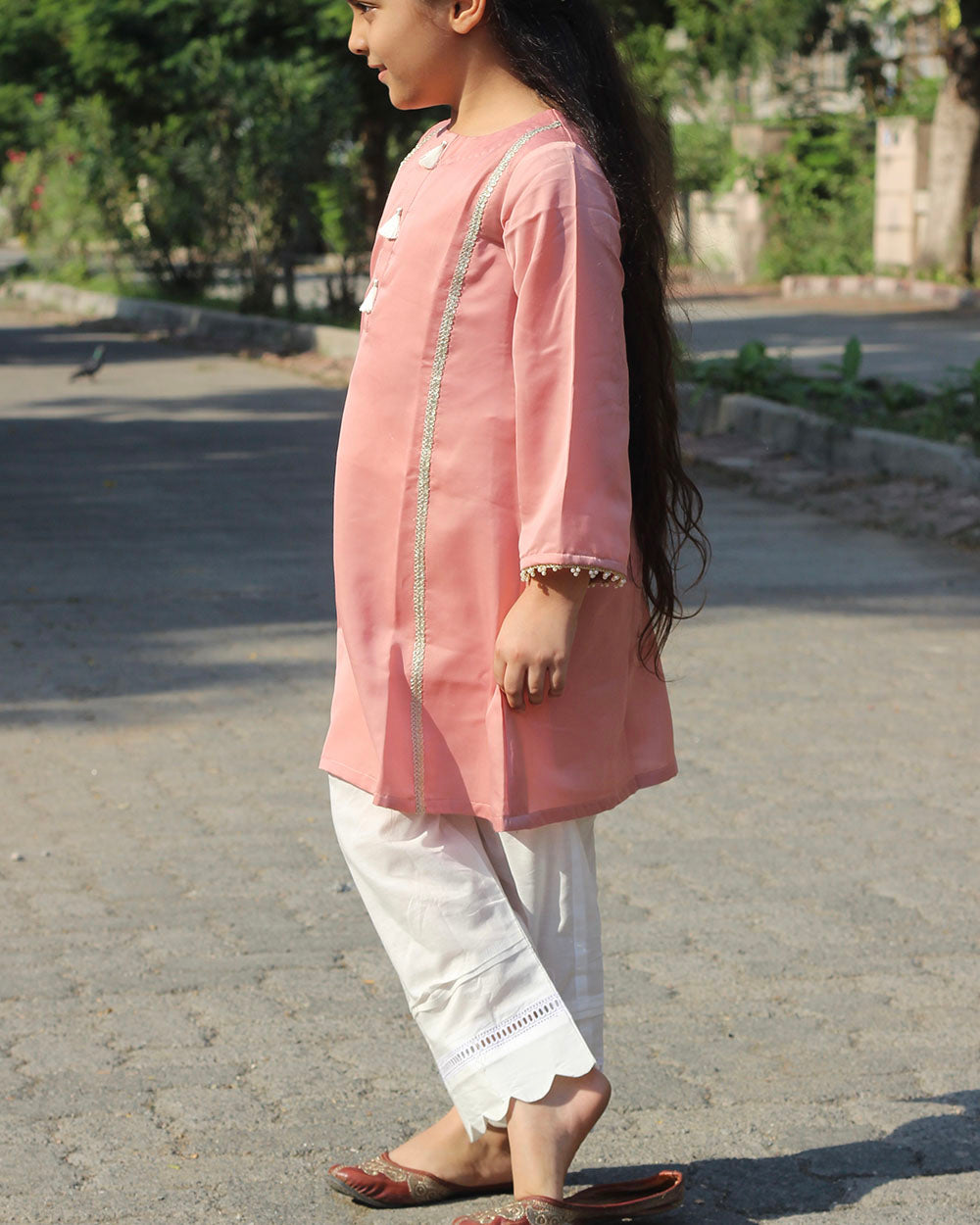 Pink festive Kurta with mul lining