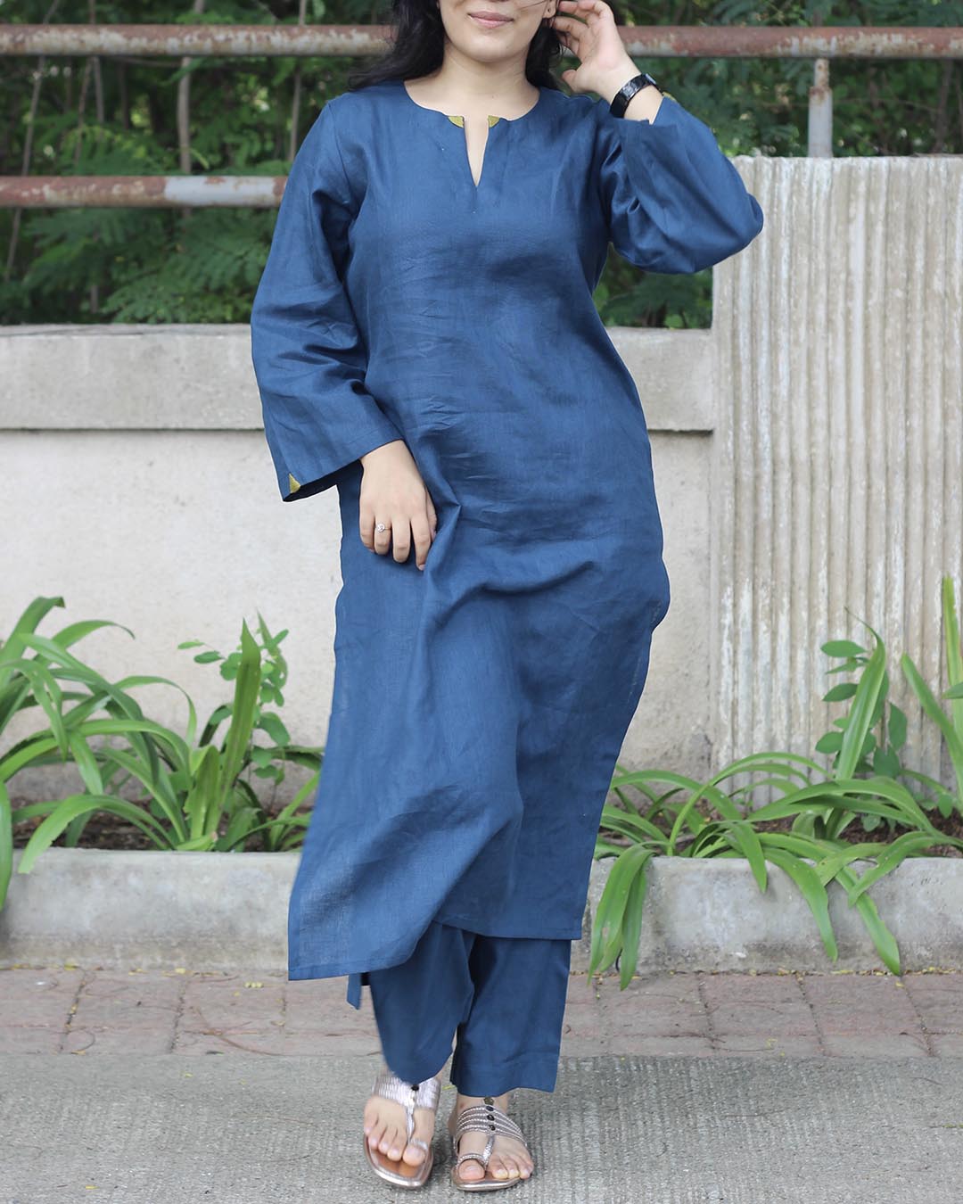 Teal Blue Premium Linen Kurta Set - Set of 2