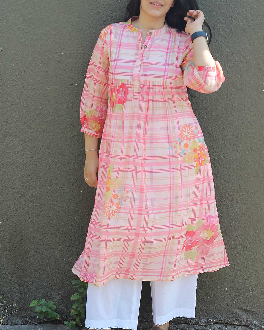 Mandarin Collar With Pleated Yoke
