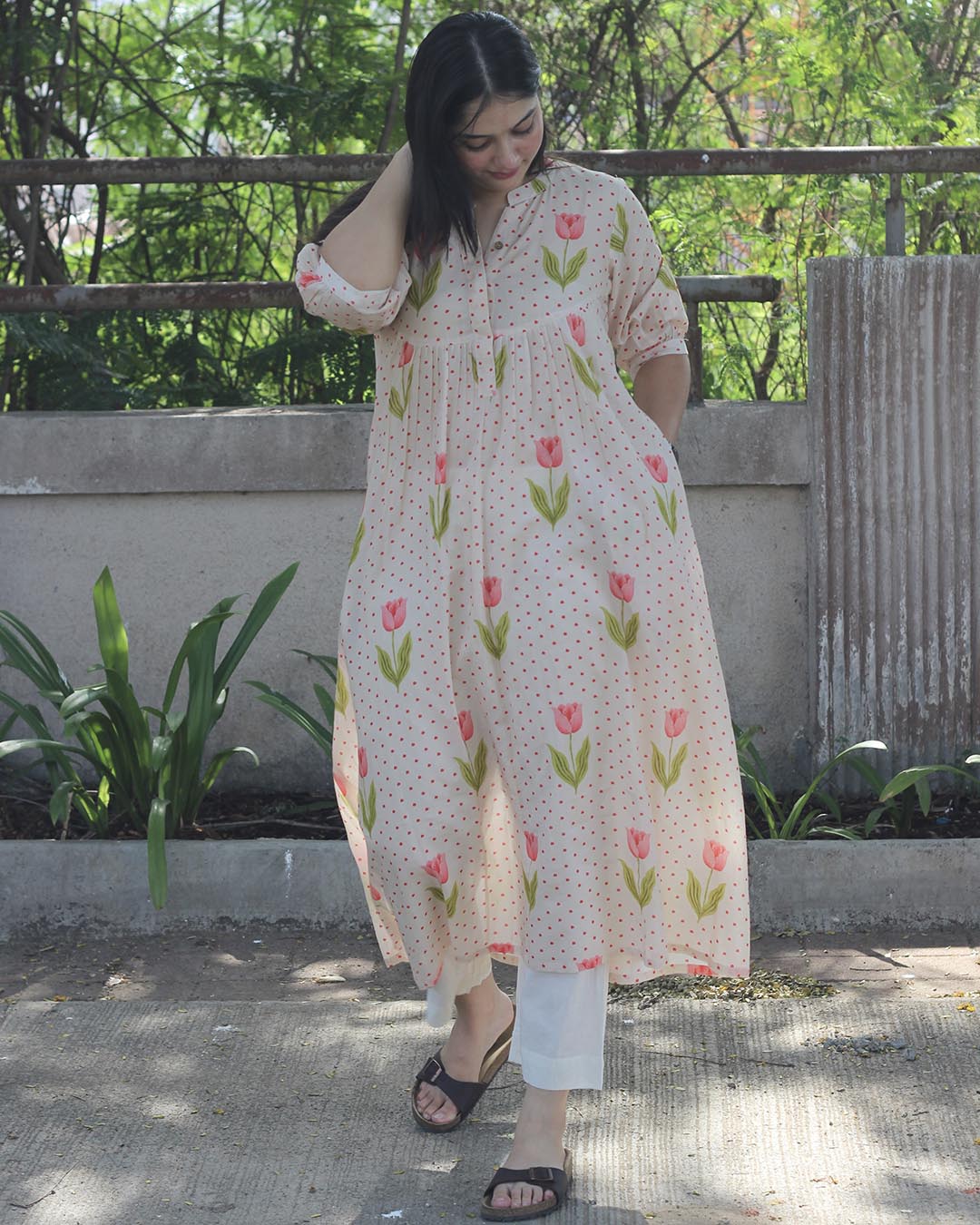 Rosey polka dot Pure cotton Long Kurta