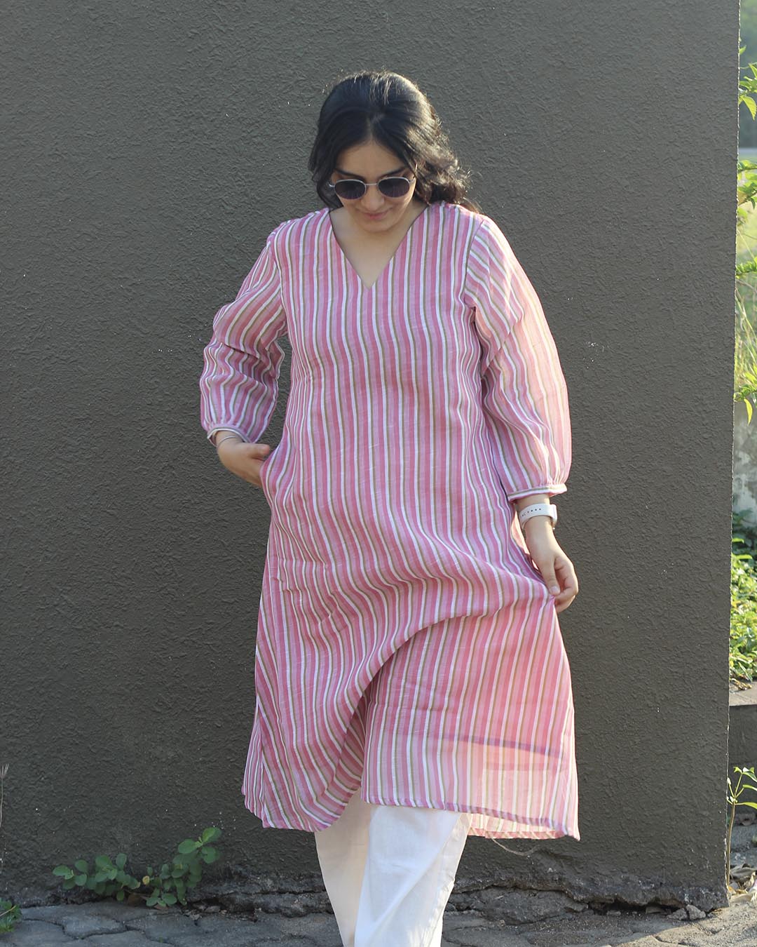 Reya Stripe Linen kurta with Cotton lining