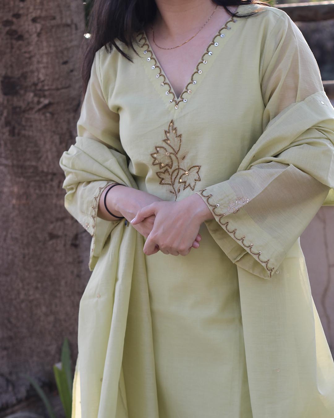Zariya Mul Chanderi Kurta Set with Dupatta- Set of 3