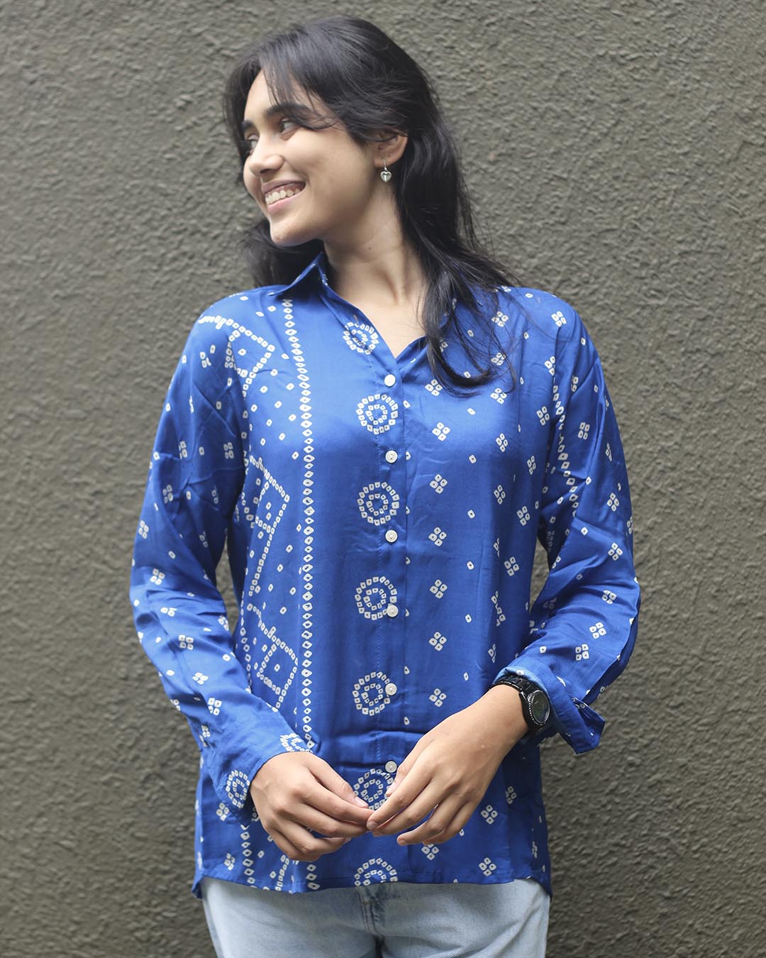 Royal Blue Bandhani Printed Shirt