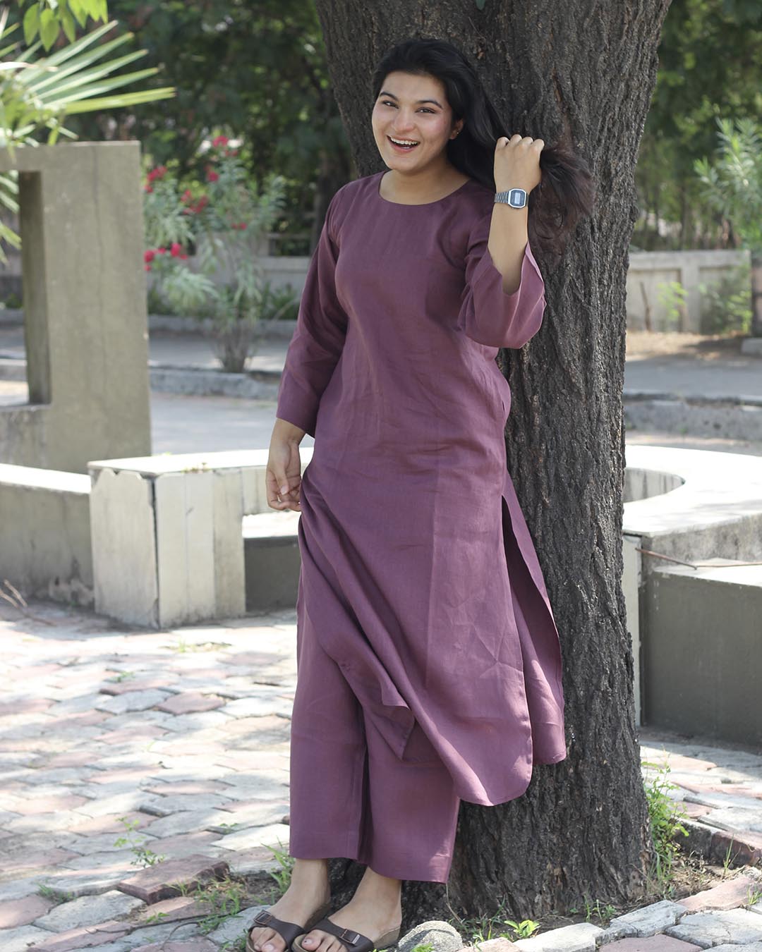 Plum Premium Linen Kurta Set