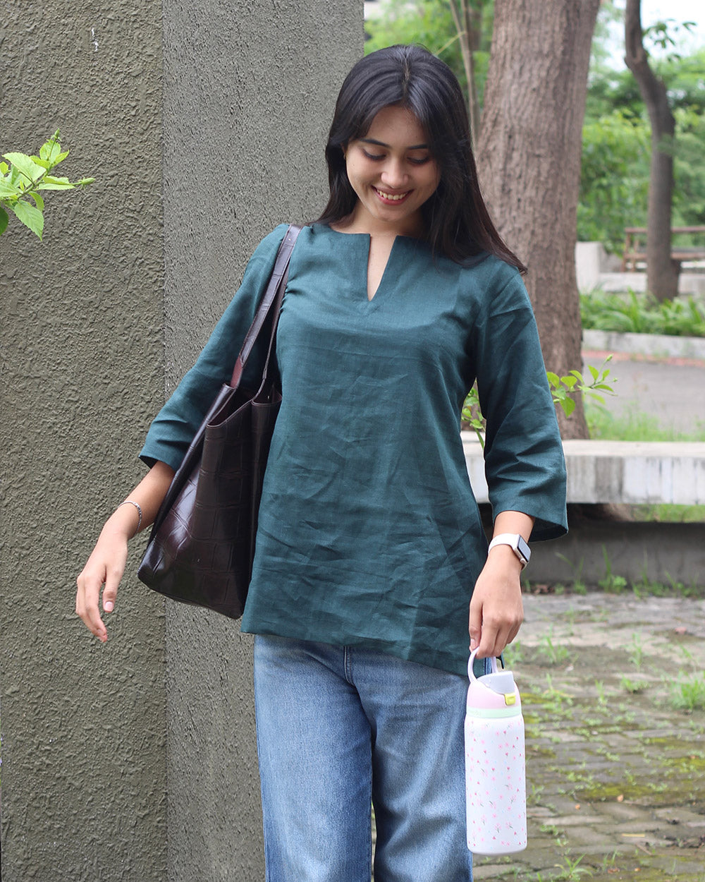 Teal green Linen Short Kurta