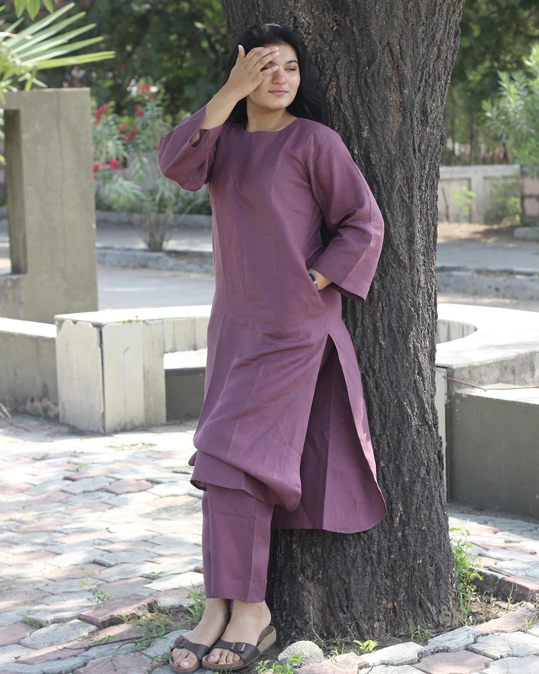 Plum Premium Linen Kurta Set