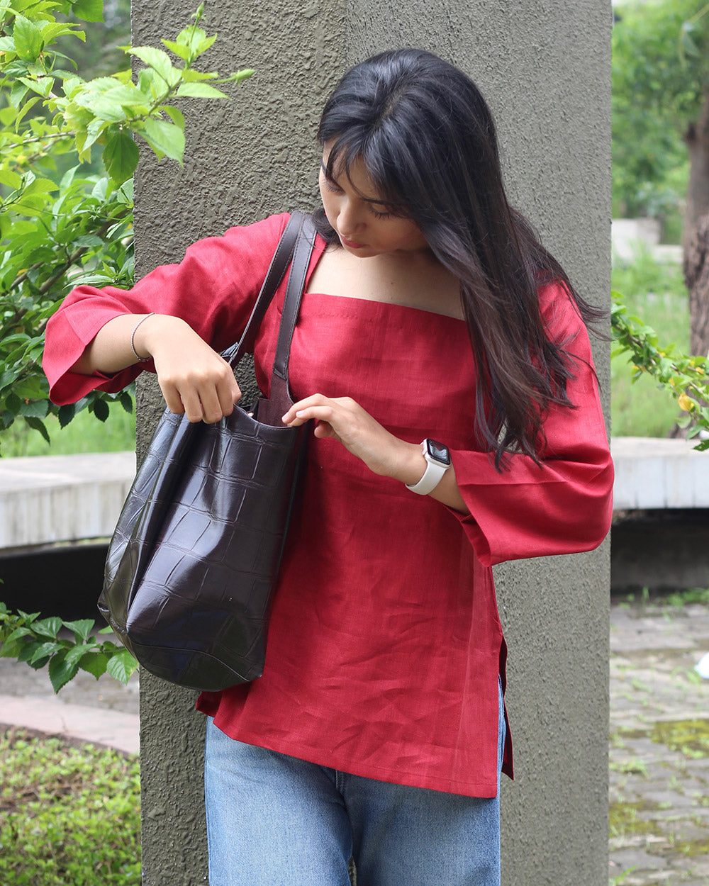 Heart Red Linen Short Kurta