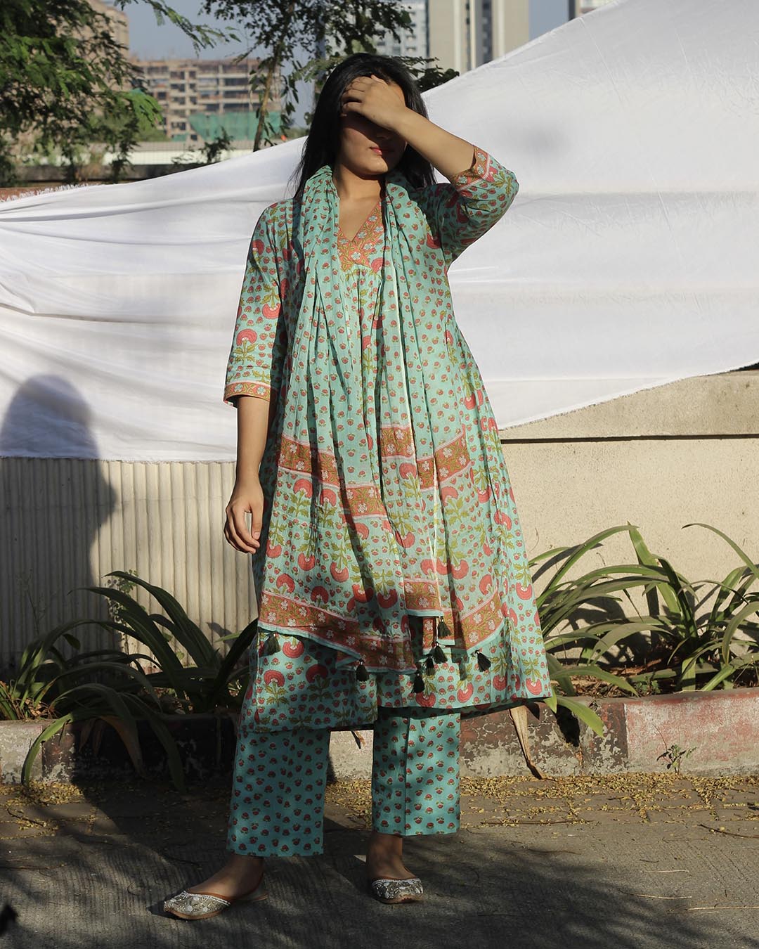 Summer Special: Light blue Pure Cotton Suit Set with Dupatta