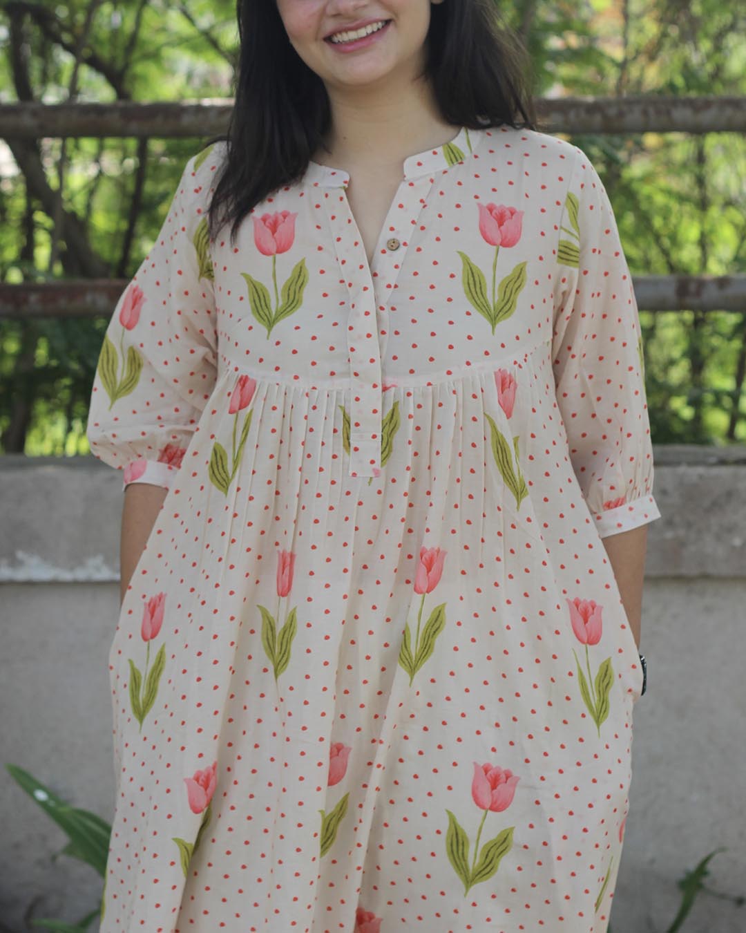 Rosey polka dot Pure cotton Long Kurta
