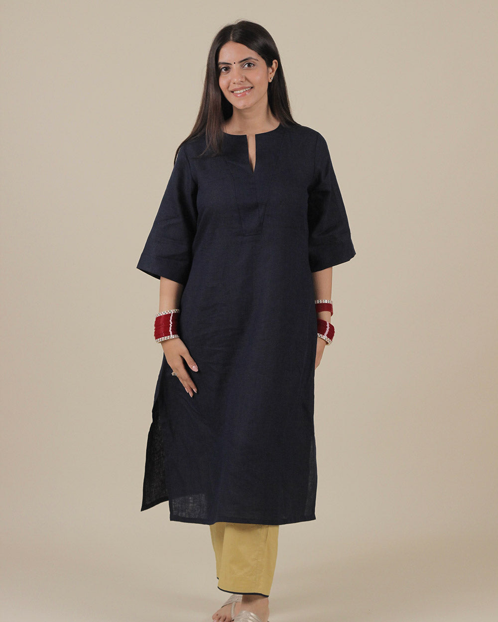 Ink Blue Pure Linen Kurta Set - Set of 2