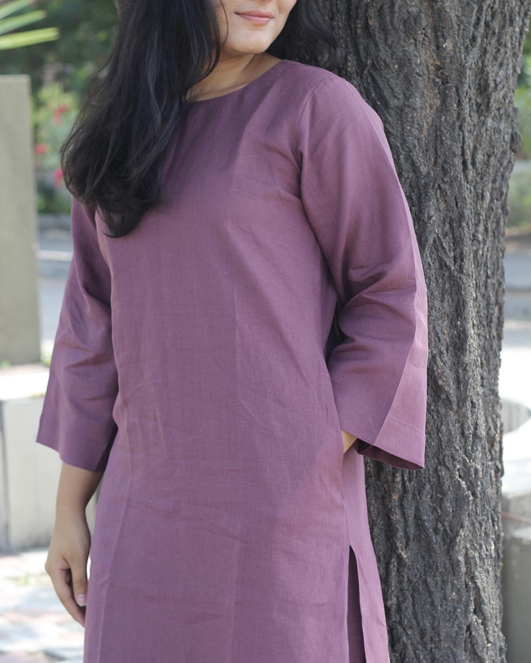 Plum Premium Linen Kurta Set
