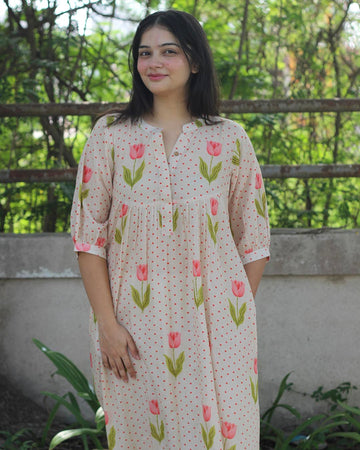 Rosey polka dot Pure cotton Long Kurta