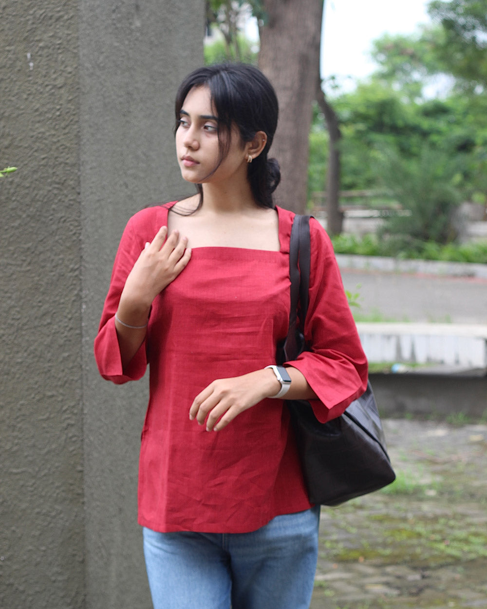 Heart Red Linen Short Kurta