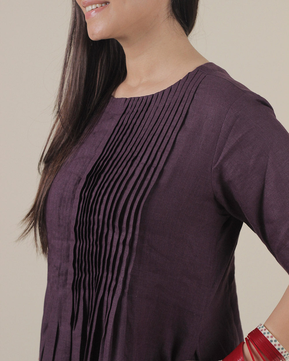 Jamun Pleated Pure Linen Kurta