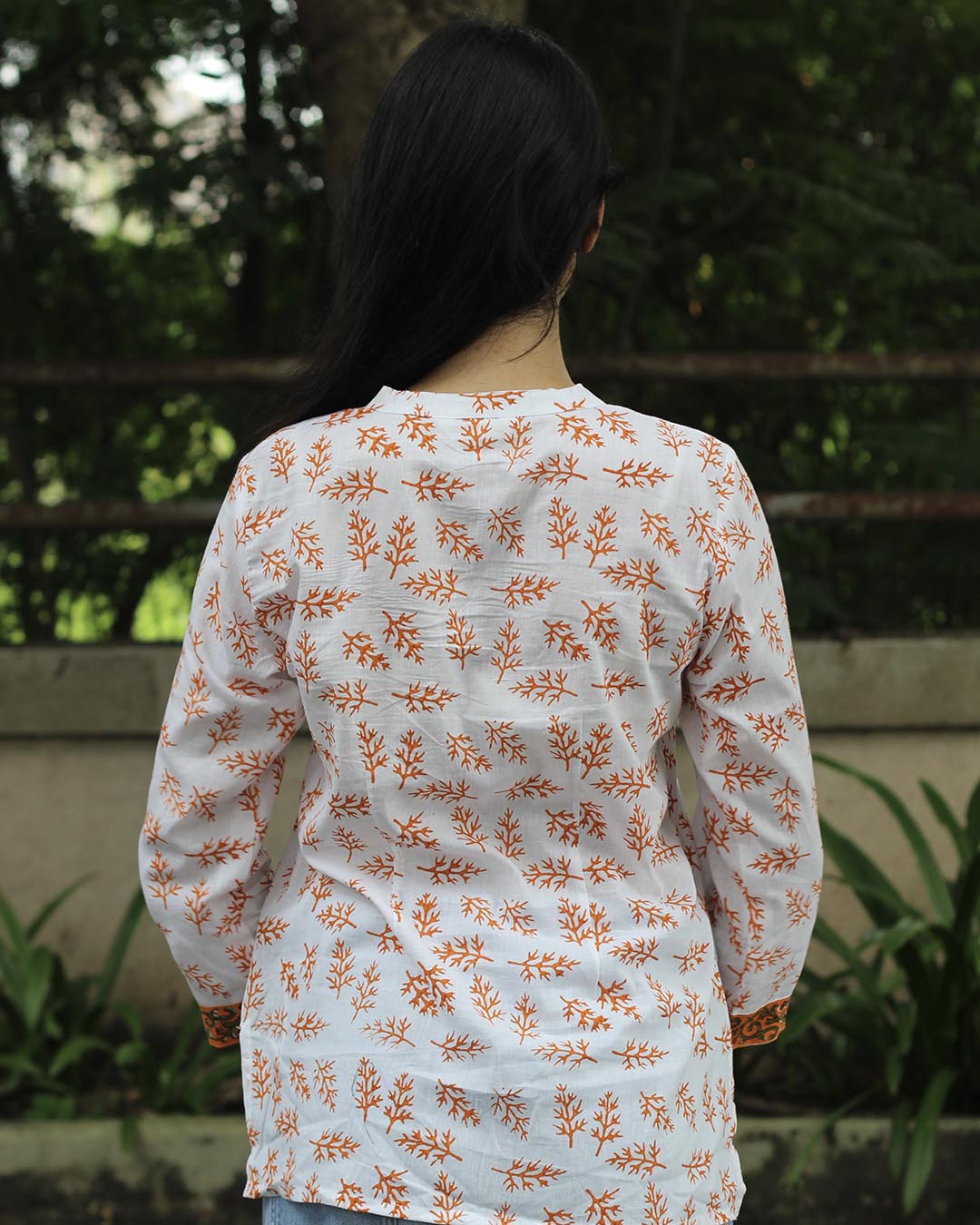 Handblock Printed Branch White Short kurta