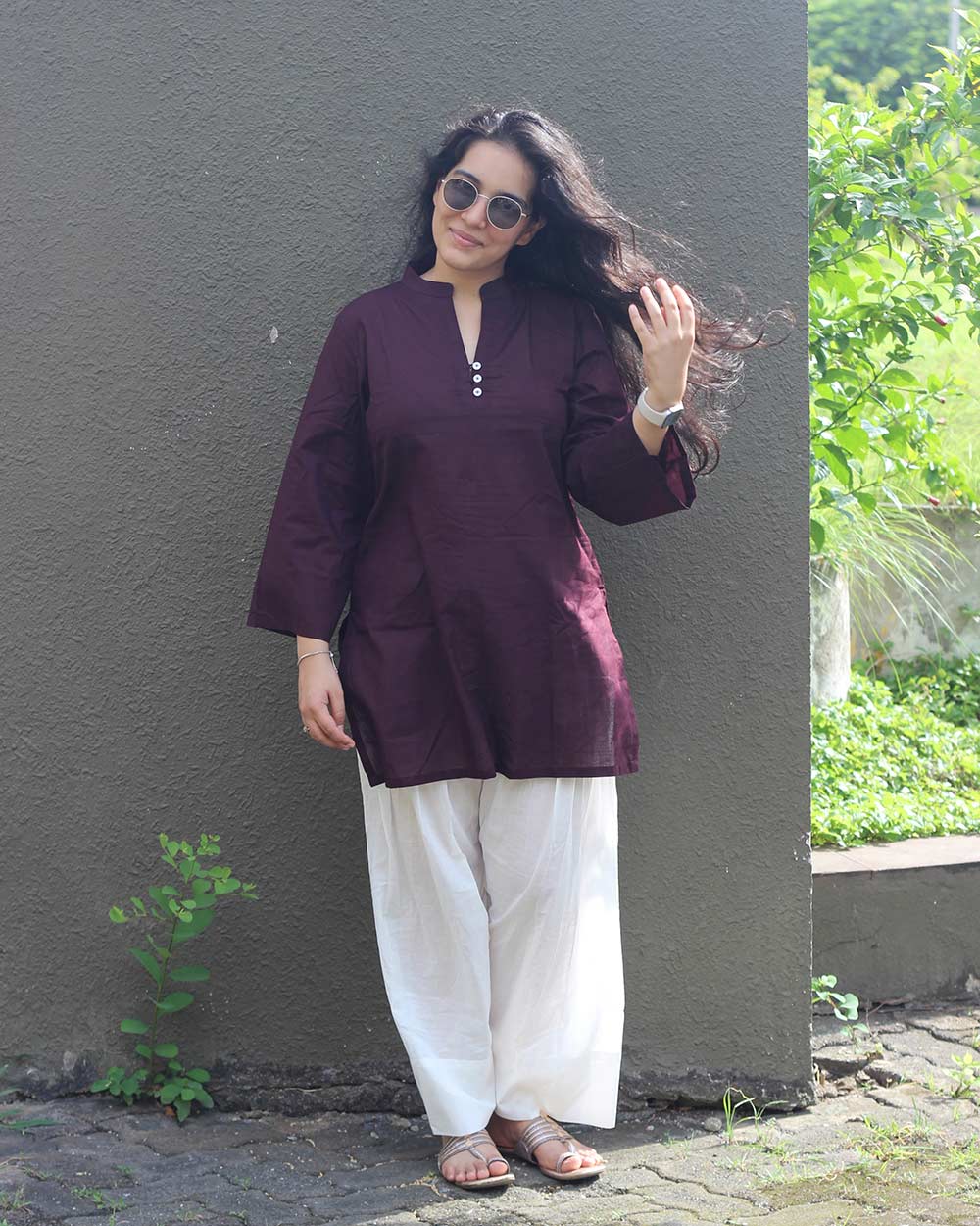 Rani Cotton Short Tunic - Dark Majenta