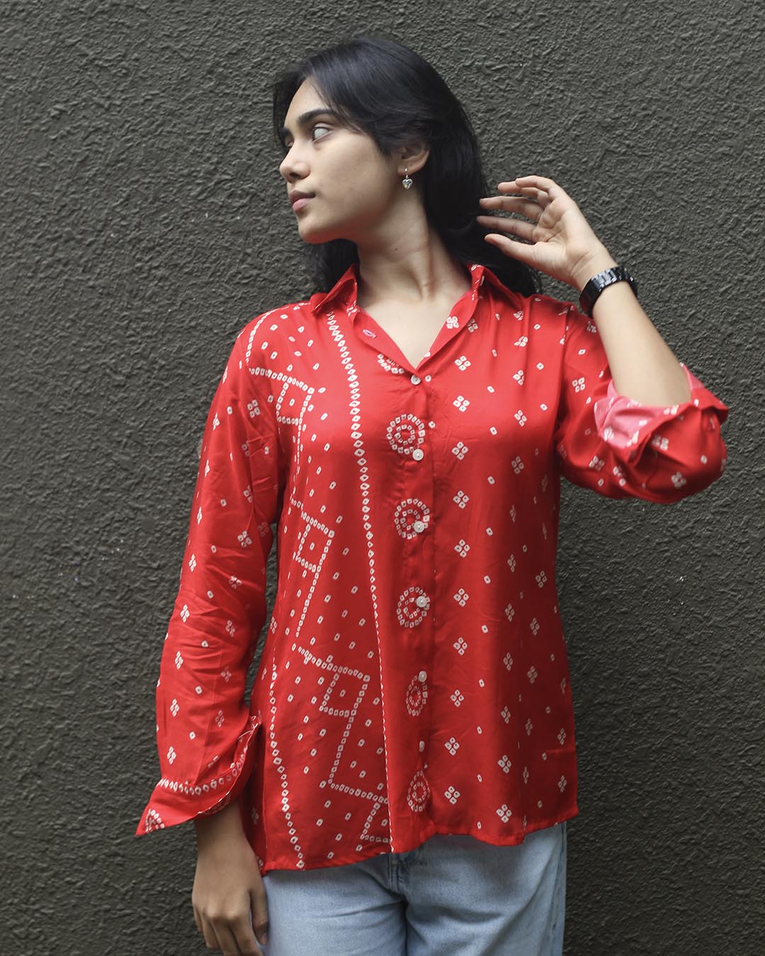 Red Bandhani Printed Shirt