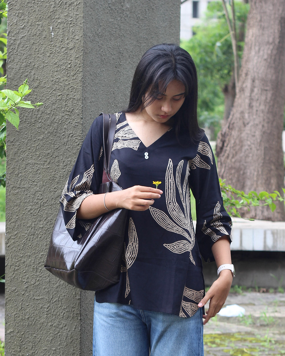Black Print Short Kurta