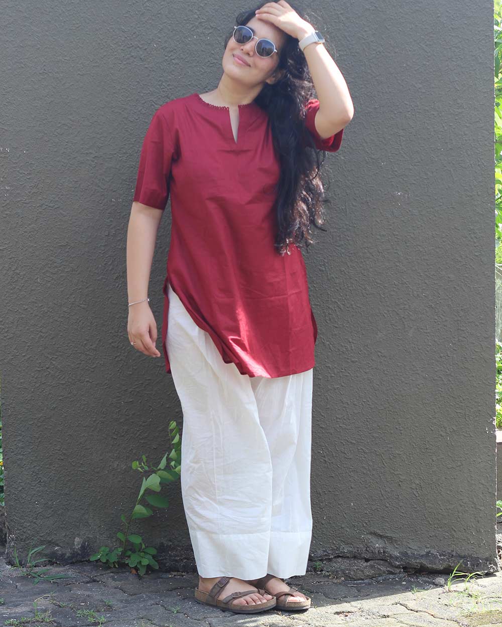 Dhun Cotton Short Tunic - Red