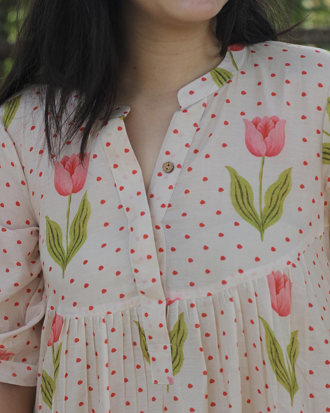 Rosey polka dot Pure cotton Long Kurta