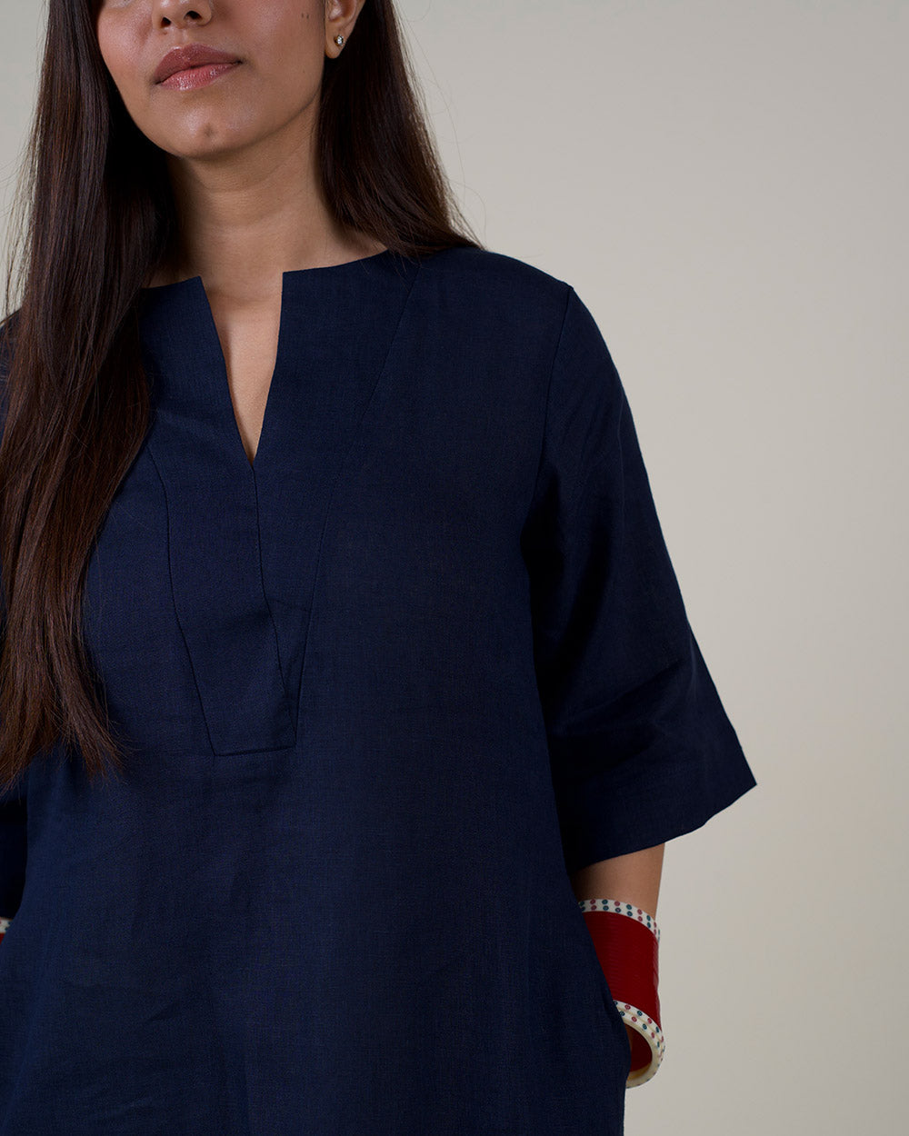 Ink Blue Pure Linen Kurta Set - Set of 2