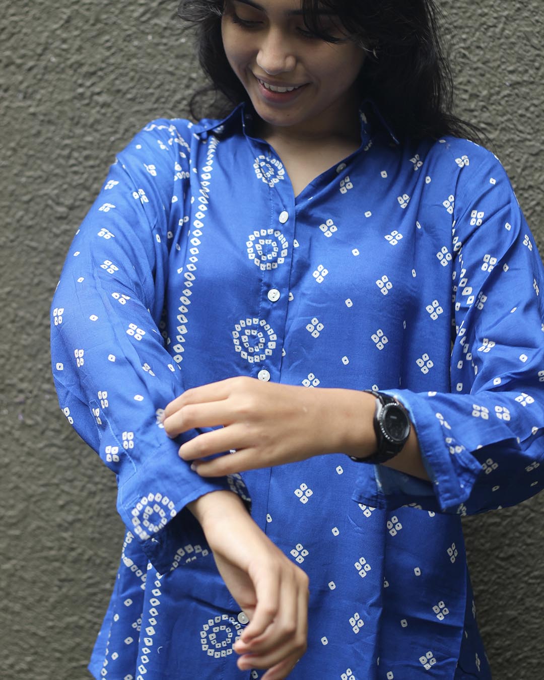 Royal Blue Bandhani Printed Shirt