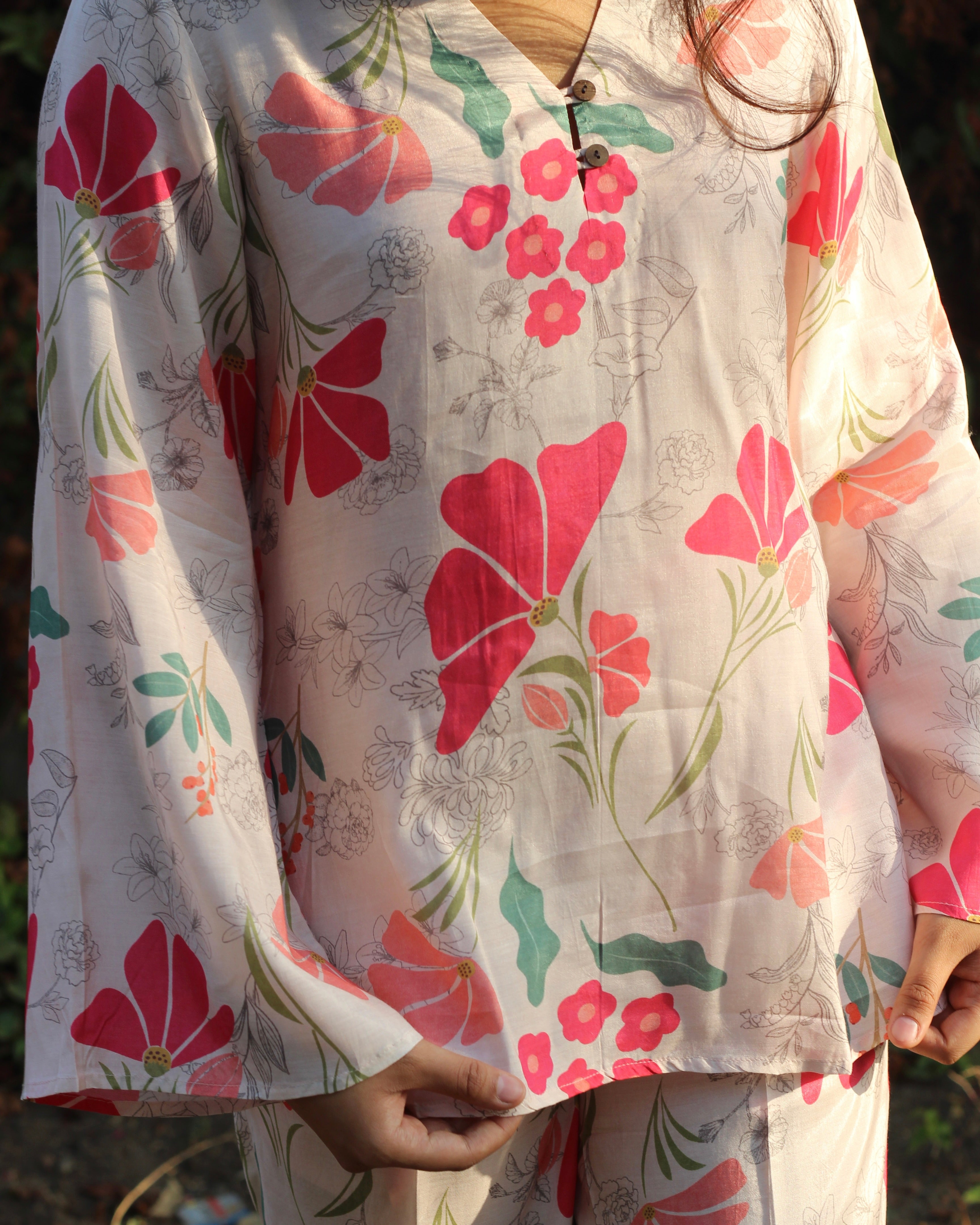 Pink & green elegant florals top 
