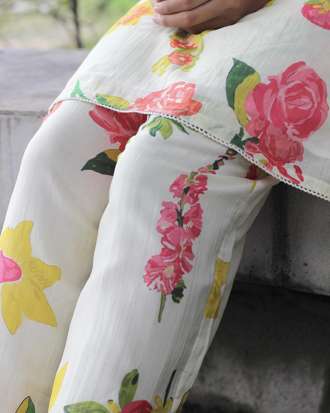 Printed Mul Chanderi Floral Co-ord Set - set of 2