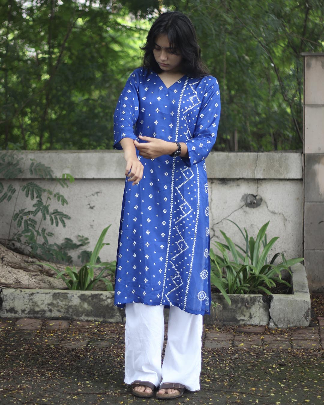 Royal blue Printed Bandhani Kurta - with Lining