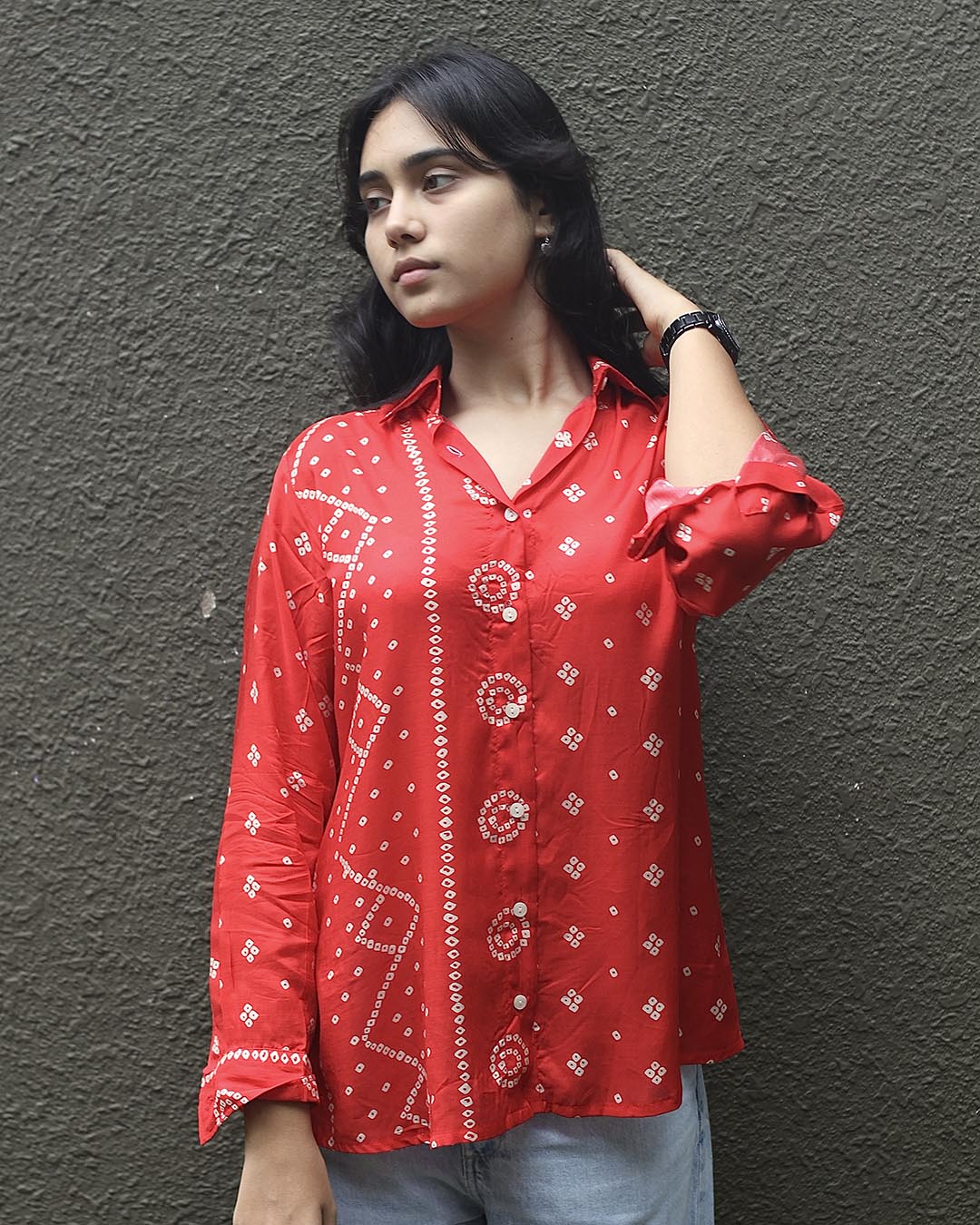 Red Bandhani Printed Shirt