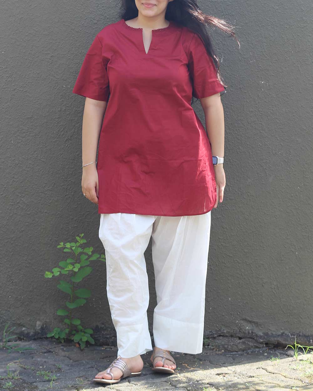 Dhun Cotton Short Tunic - Red