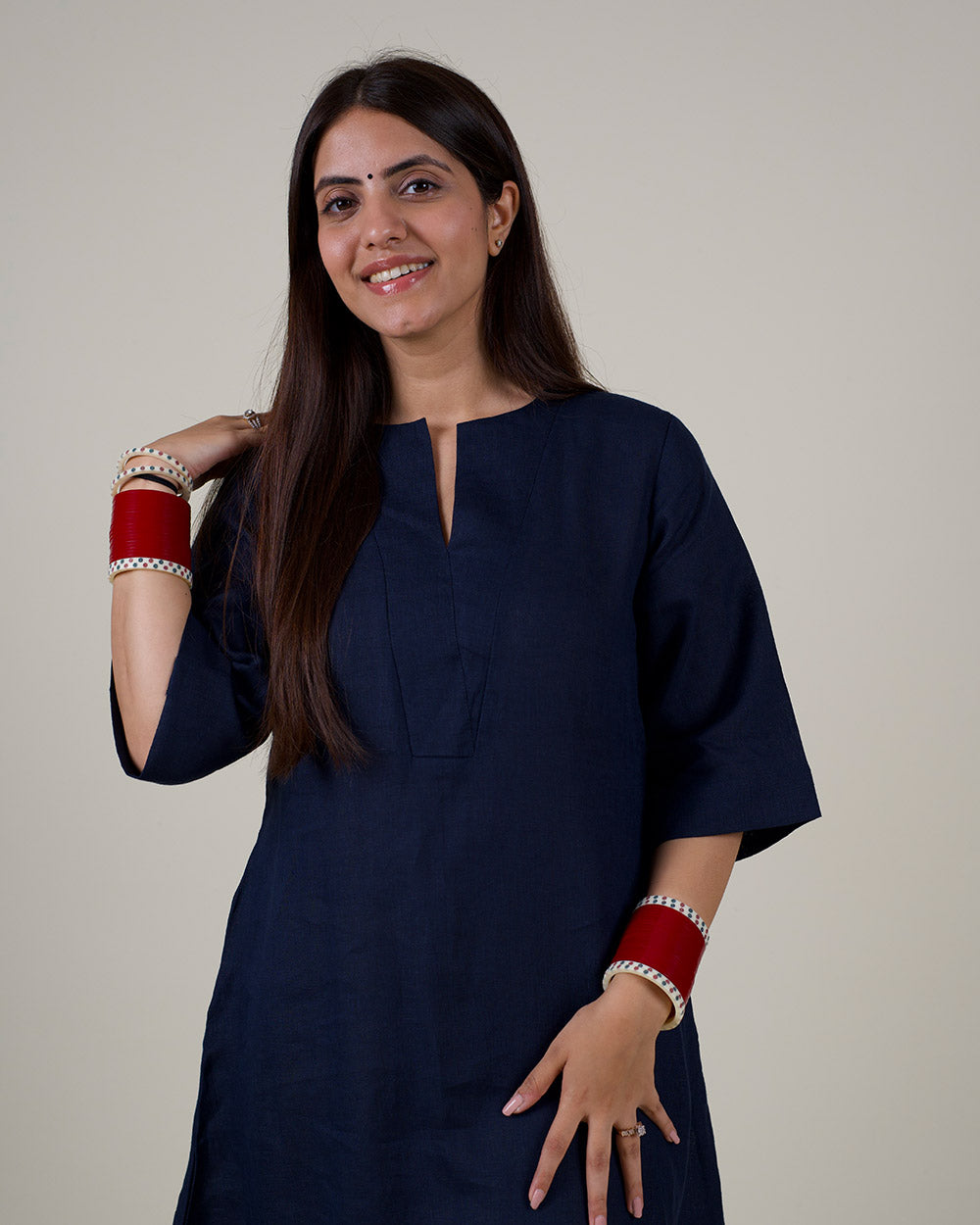 Ink Blue Pure Linen Kurta Set - Set of 2