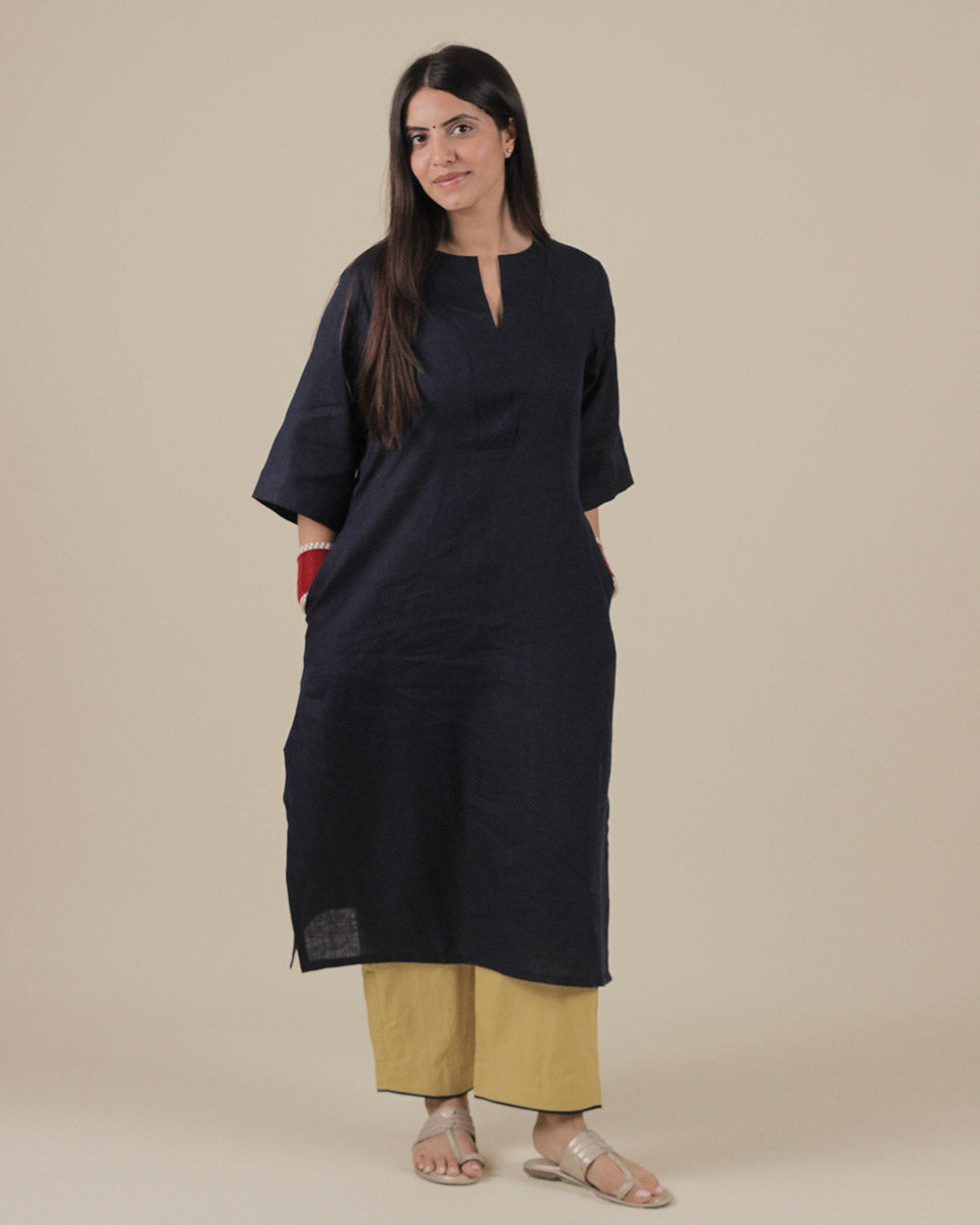 Ink Blue Pure Linen Kurta Set - Set of 2