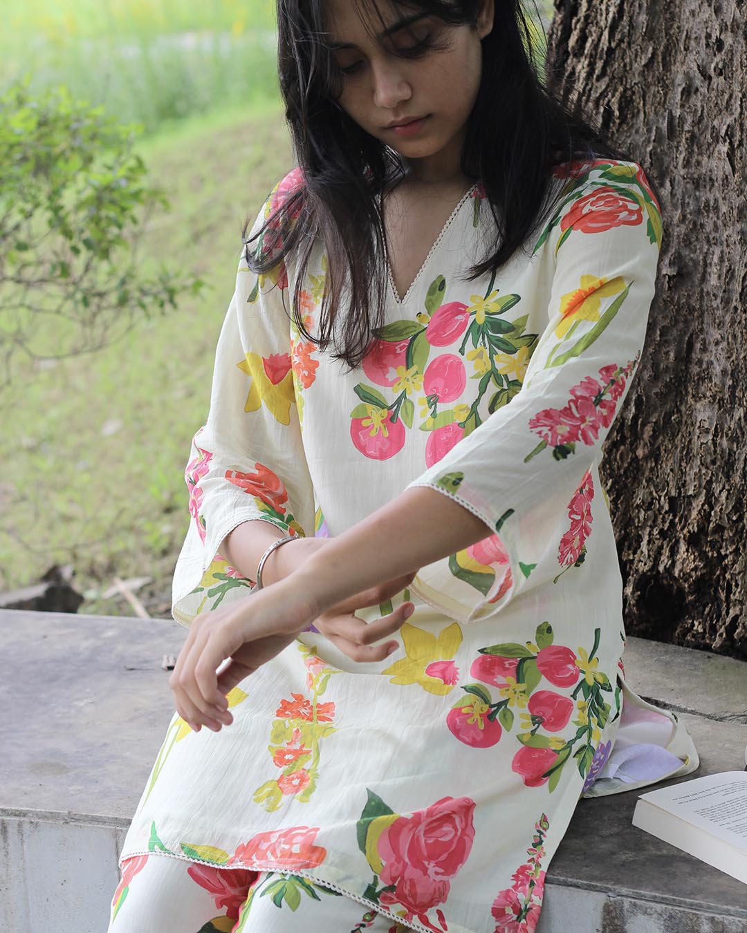 Printed Mul Chanderi Floral Co-ord Set - set of 2