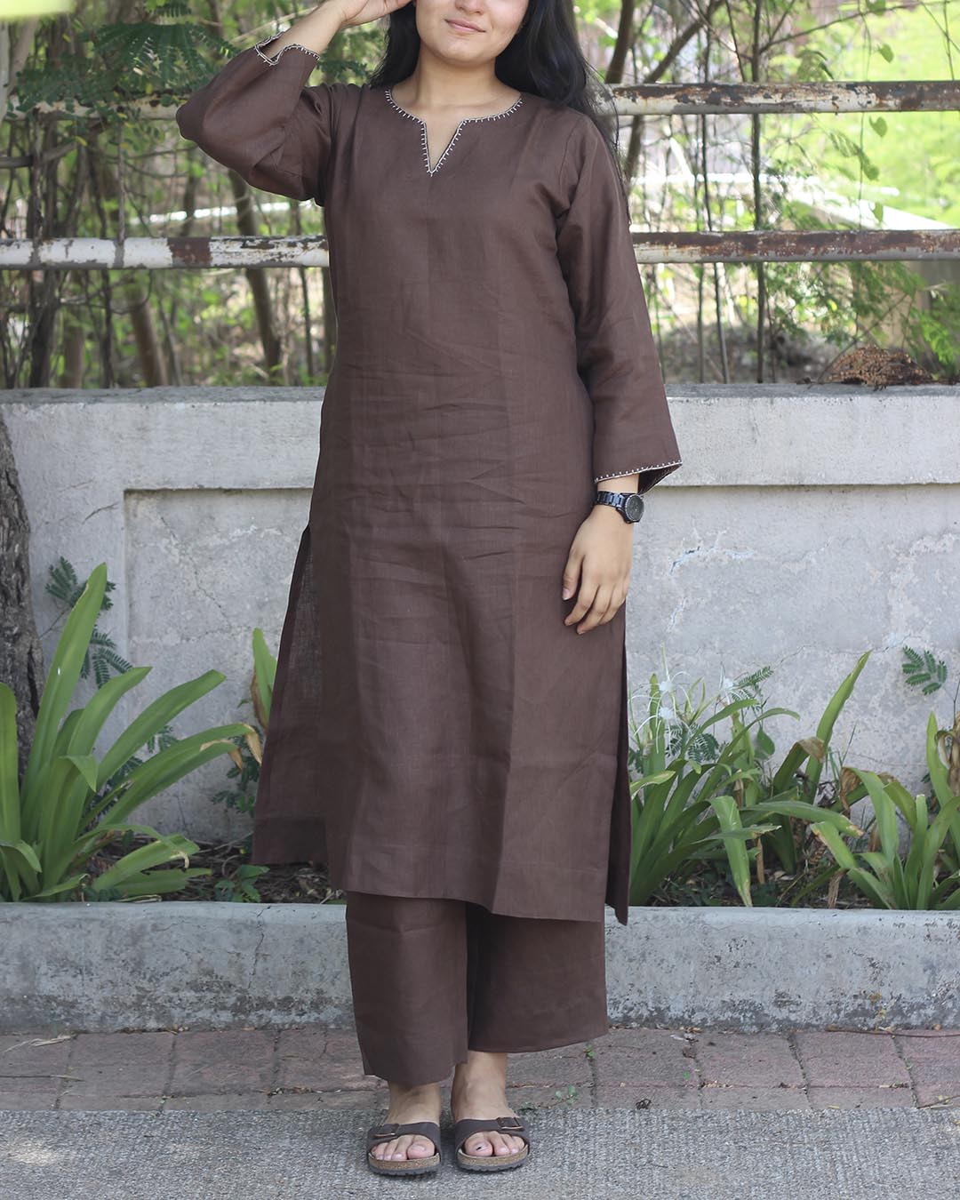 Deep coffee Brown Premium linen Kurta set