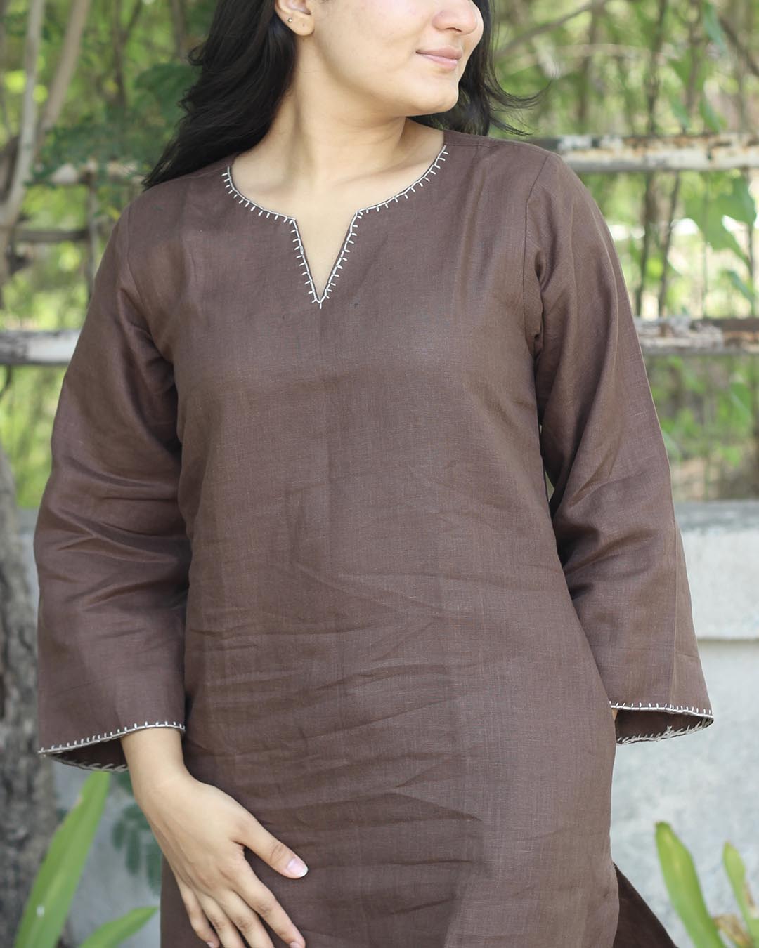 Deep coffee Brown Premium linen Kurta set
