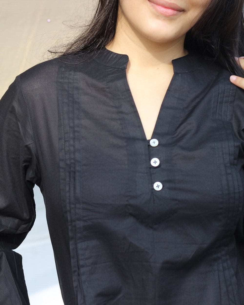 Black Pleated Cotton Kurta Set - Set of 2