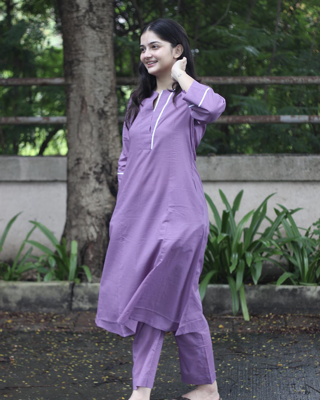 Lavender Pure Cotton Kurta Set- Set of 2