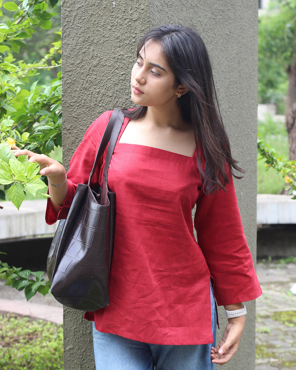 Heart Red Linen Short Kurta