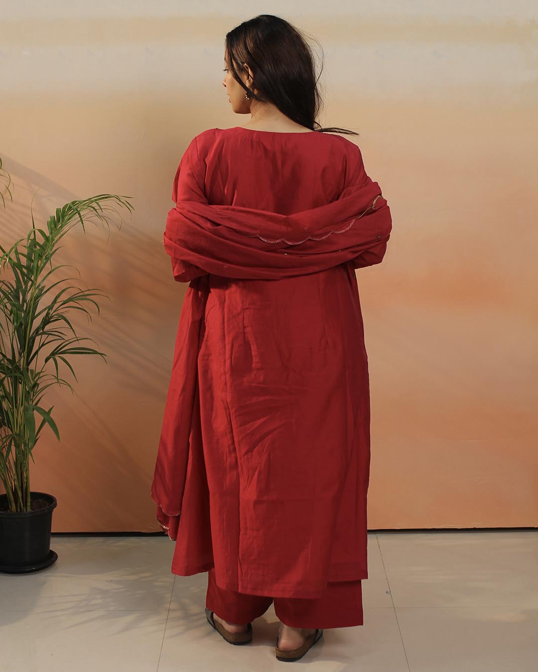 Pink Red Mul Chanderi Suit set - Set of 3