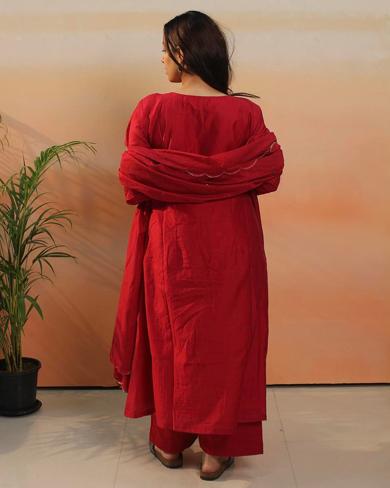Pink Red Mul Chanderi Suit set - Set of 3