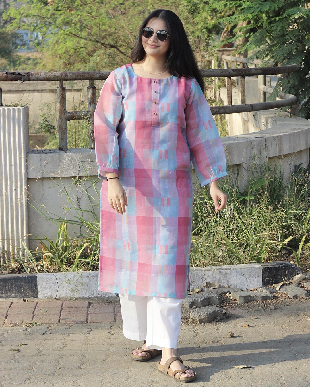 Checks Linen Kurta