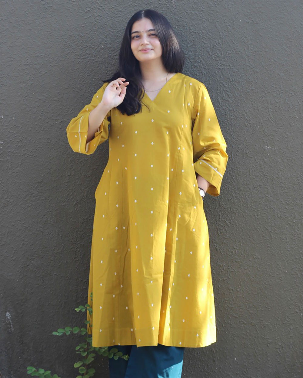 Vibha Jamdhani Yellow Kurta