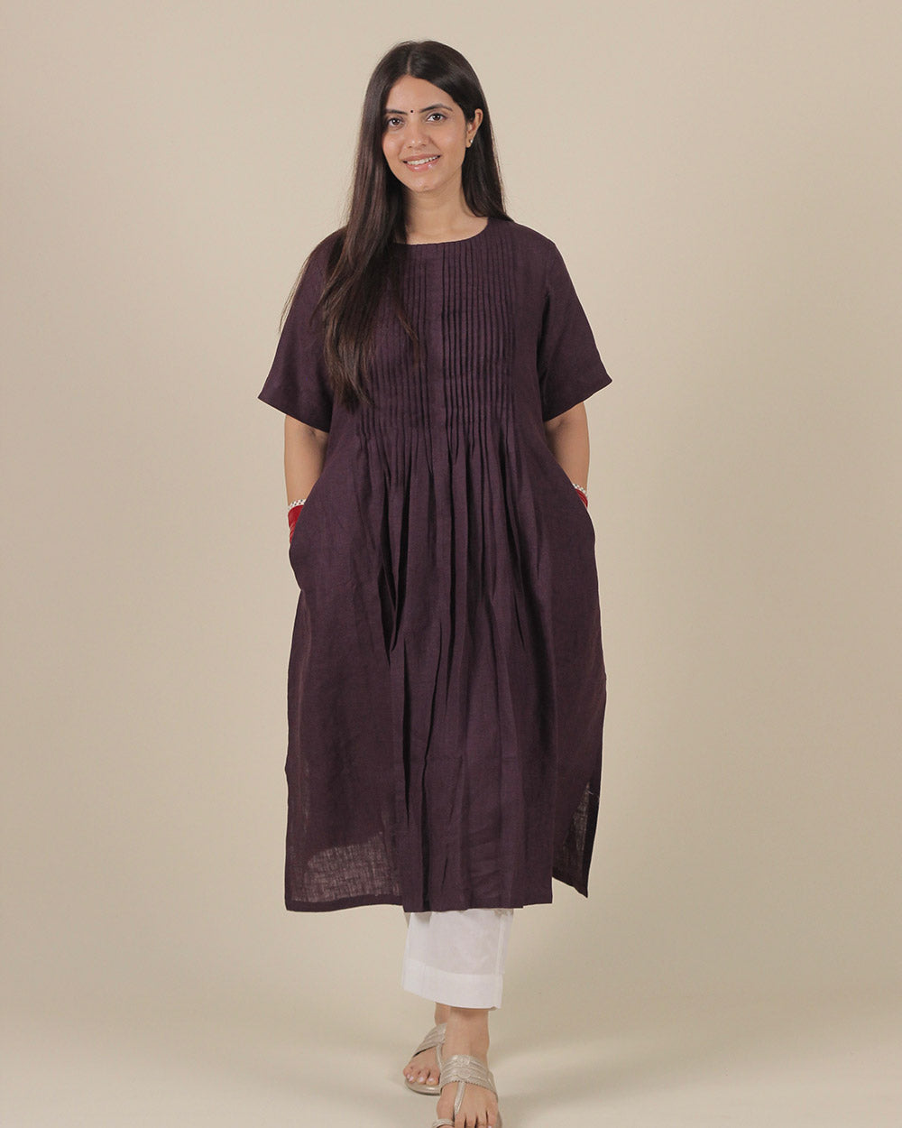 Jamun Pleated Pure Linen Kurta