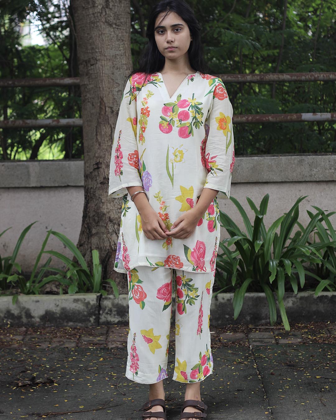 Printed Mul Chanderi Floral Co-ord Set - set of 2