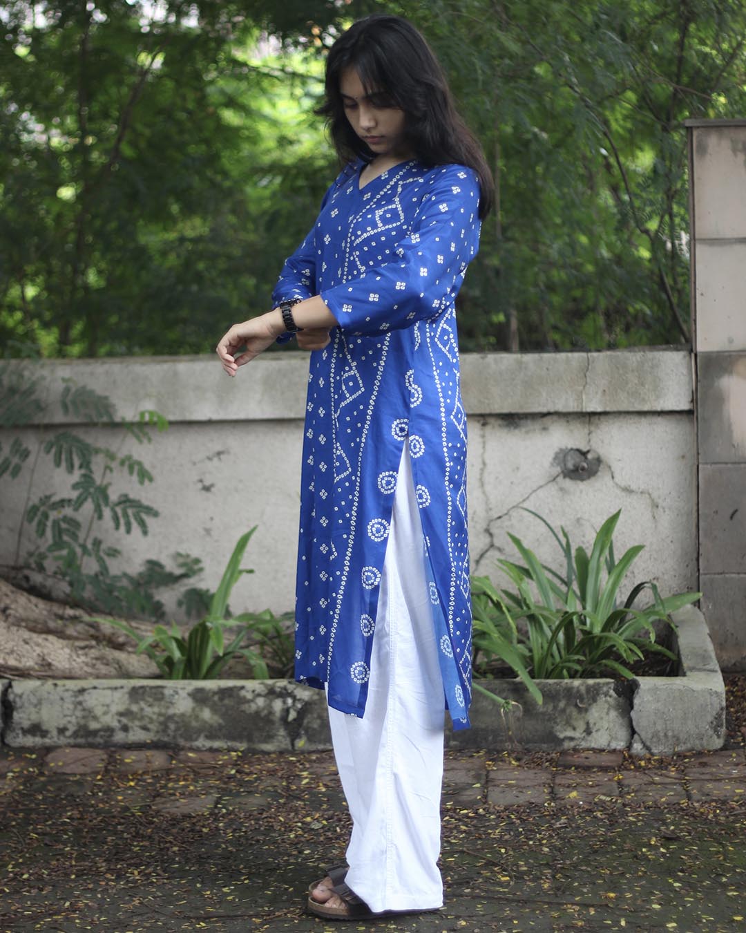 Royal blue Printed Bandhani Kurta - with Lining