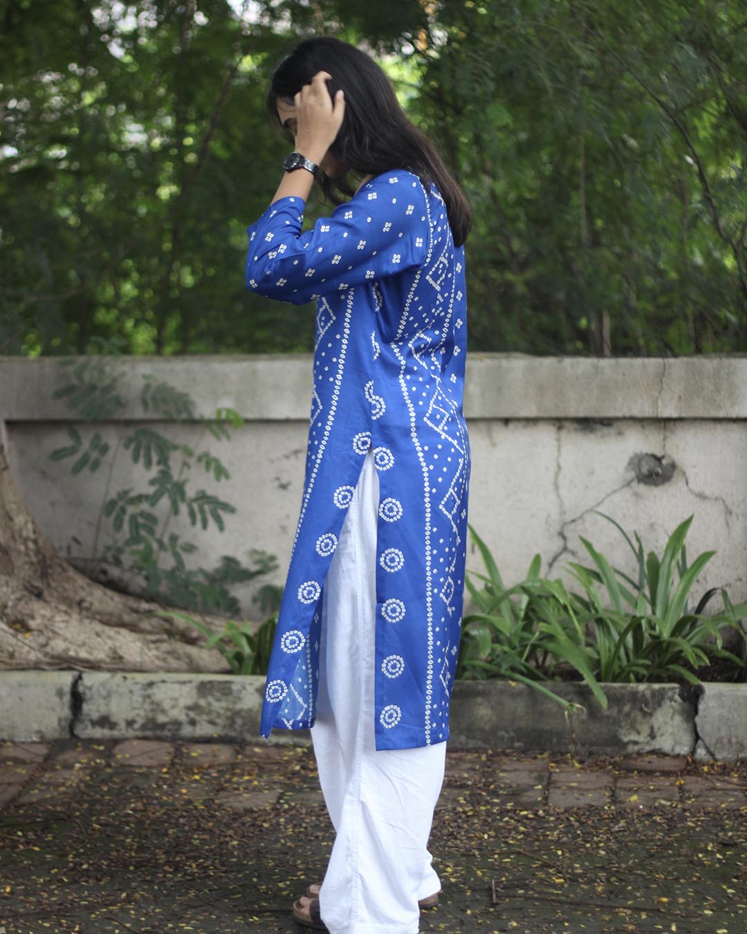 Royal blue Printed Bandhani Kurta - with Lining
