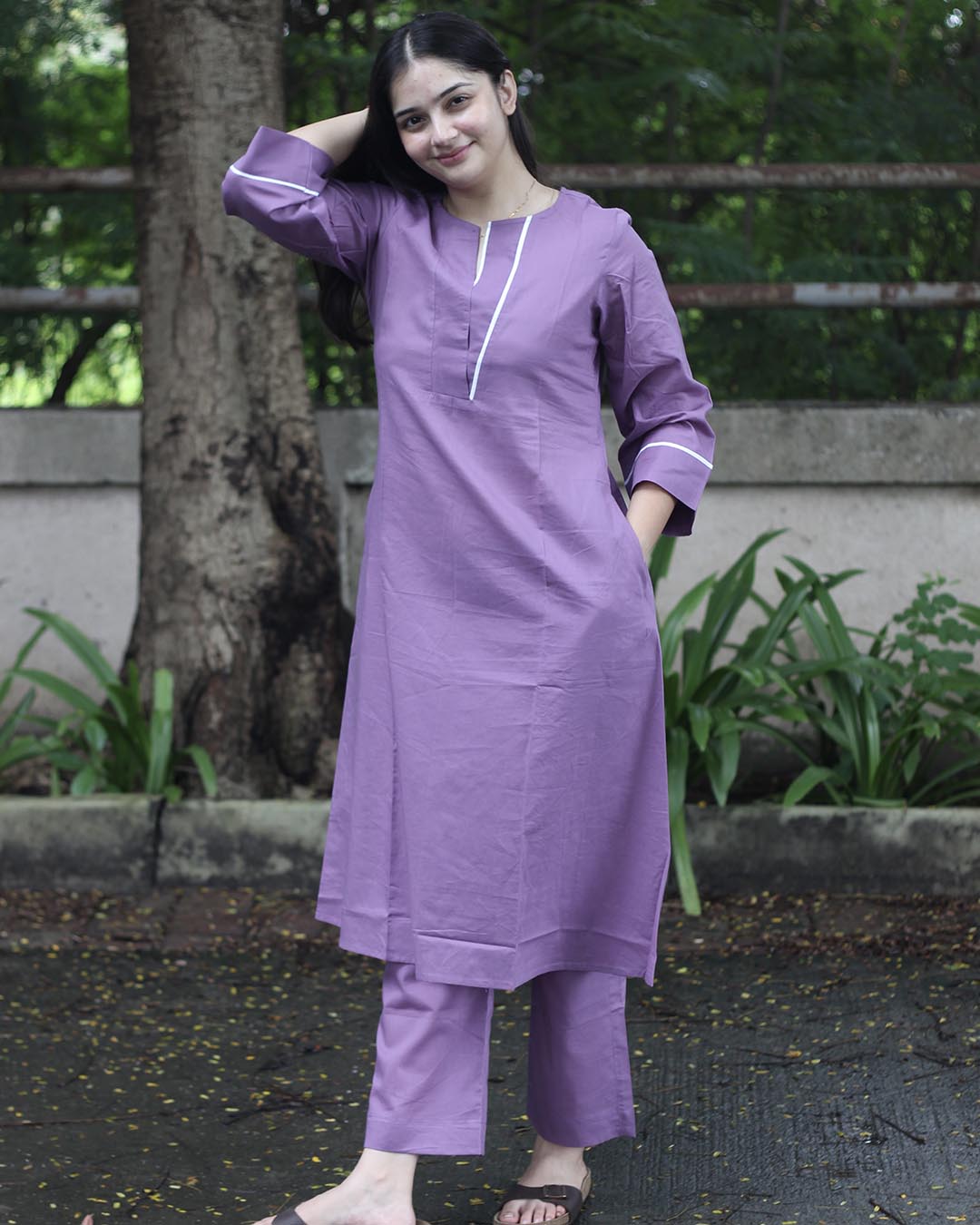 Lavender Pure Cotton Kurta Set- Set of 2